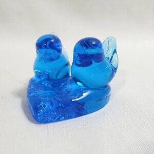 Vintage Signed Blue Bird of Happiness Glass Birds On Heart Leo Ward 1997